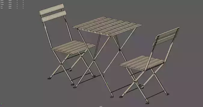 Wooden Table and Chair Set 3D model 7