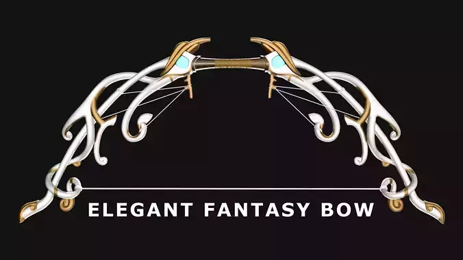 Elegant Fantasy Elven Bow - Game Ready 3D Model Stylized Weapon Low-poly 3D model Elegant Fantasy Elven Bow - Game Ready 3D Model Stylized Weapon Low-poly 3D model