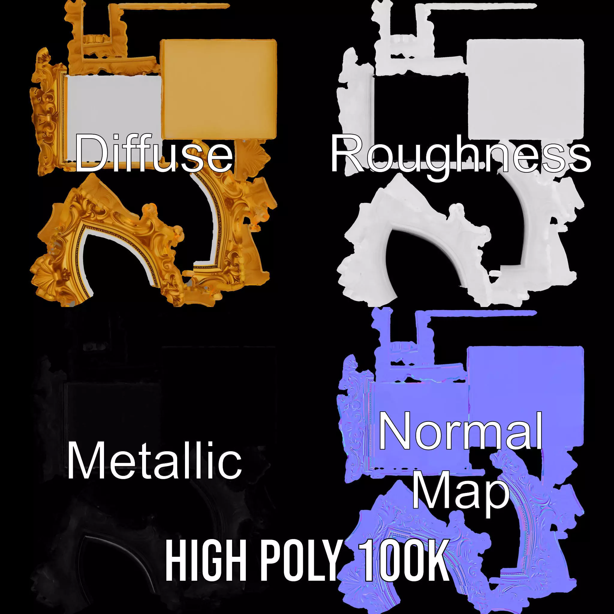 Elegant Gold Frame model pack Low-poly 3D model_4