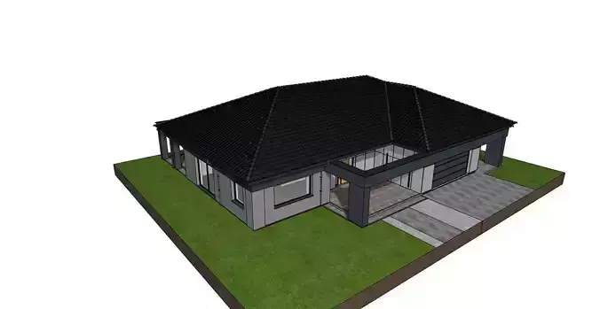 Modern One Story House 3D Model with Terrace