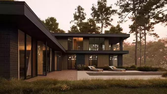 Modern house in the woods 3D model 2