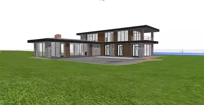 Modern house in the woods 3D model 6