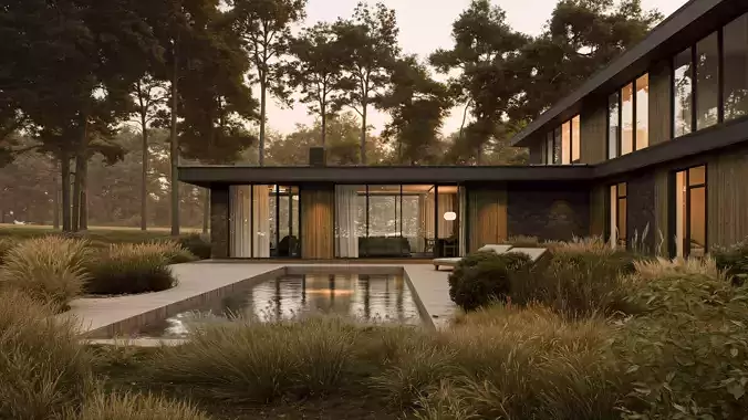 Modern house in the woods 3D model 3