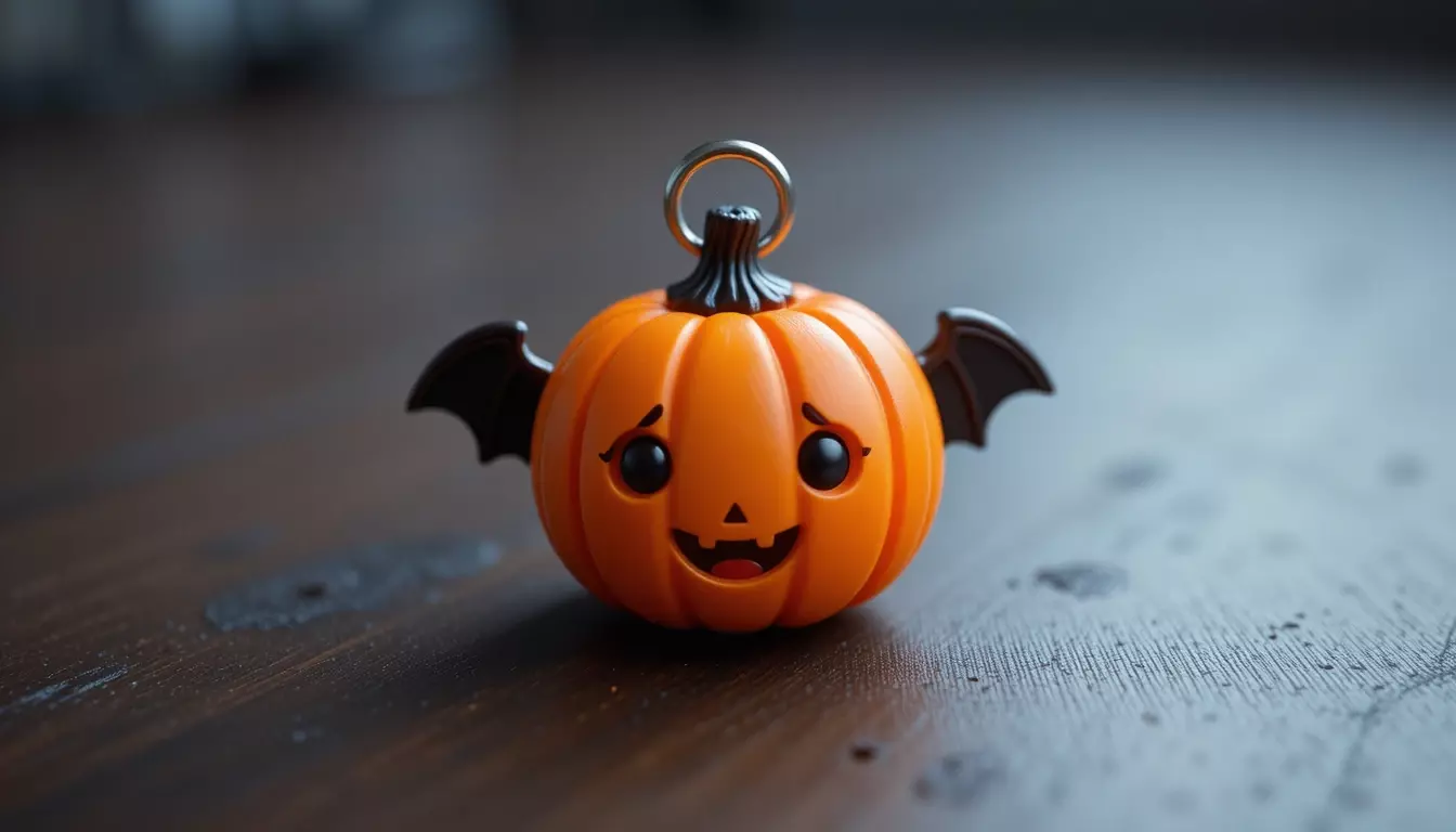 Pumpkin Bat Mini Charm 3D Print Cute Halloween Keychain 3D print model_0