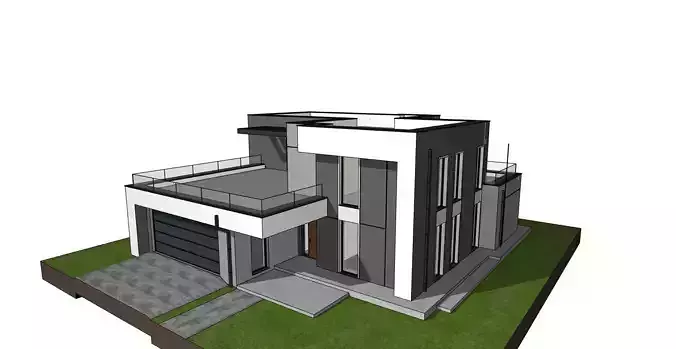 Modern Villa 3D Model with Panoramic Windows