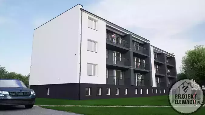 Two Segment Apartment Building 3D Model with Decorative Facade 3D model