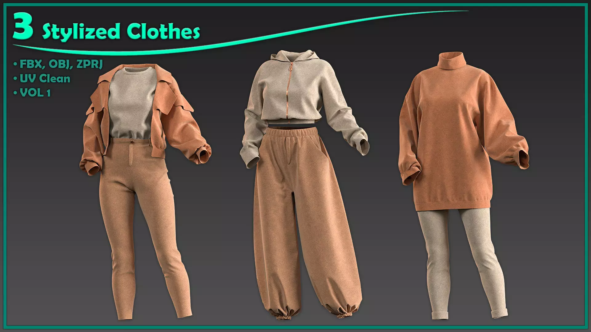 10 Female stylized Clothes 3D model_1