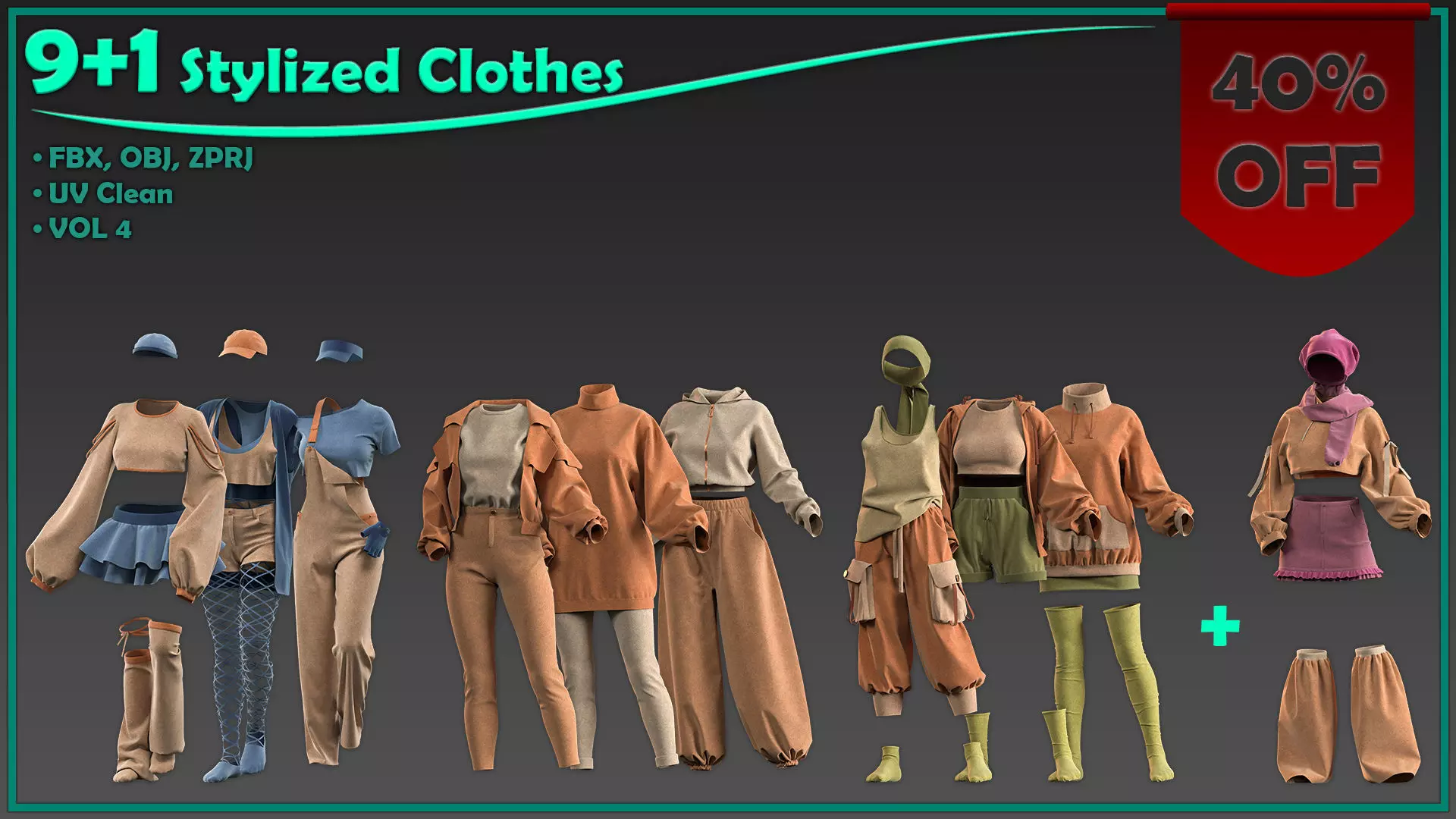 10 Female stylized Clothes 3D model_0