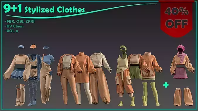 10 Female stylized Clothes 3D model 10 Female stylized Clothes 3D model