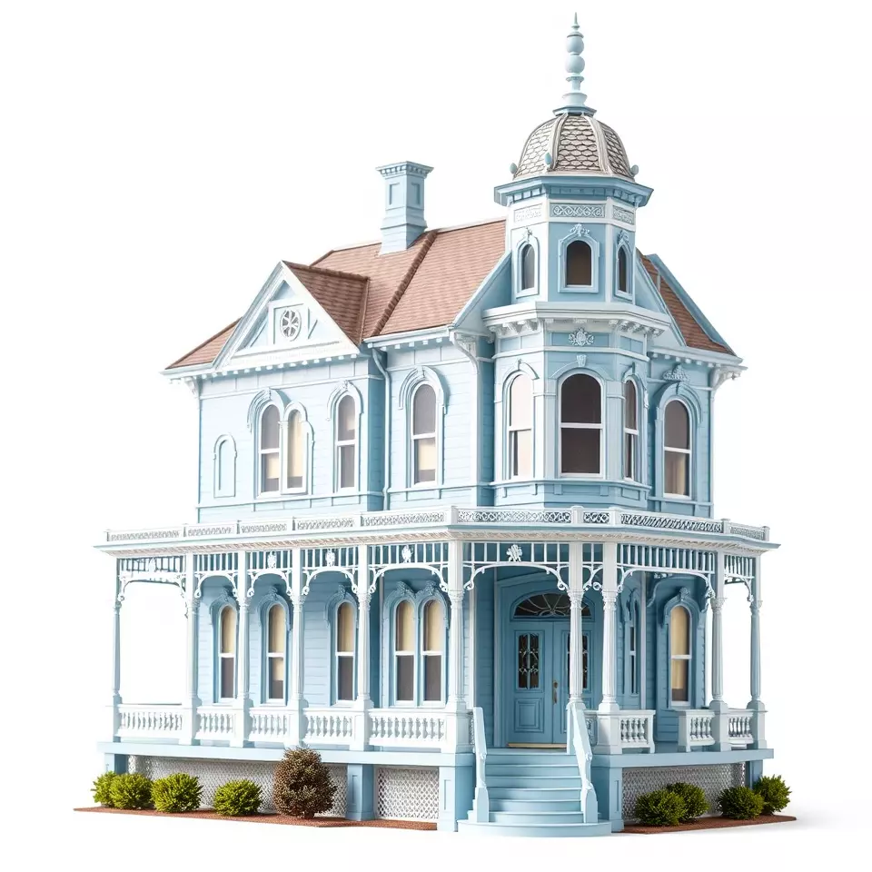 Victorian Blue House model pack Low-poly 3D model_3