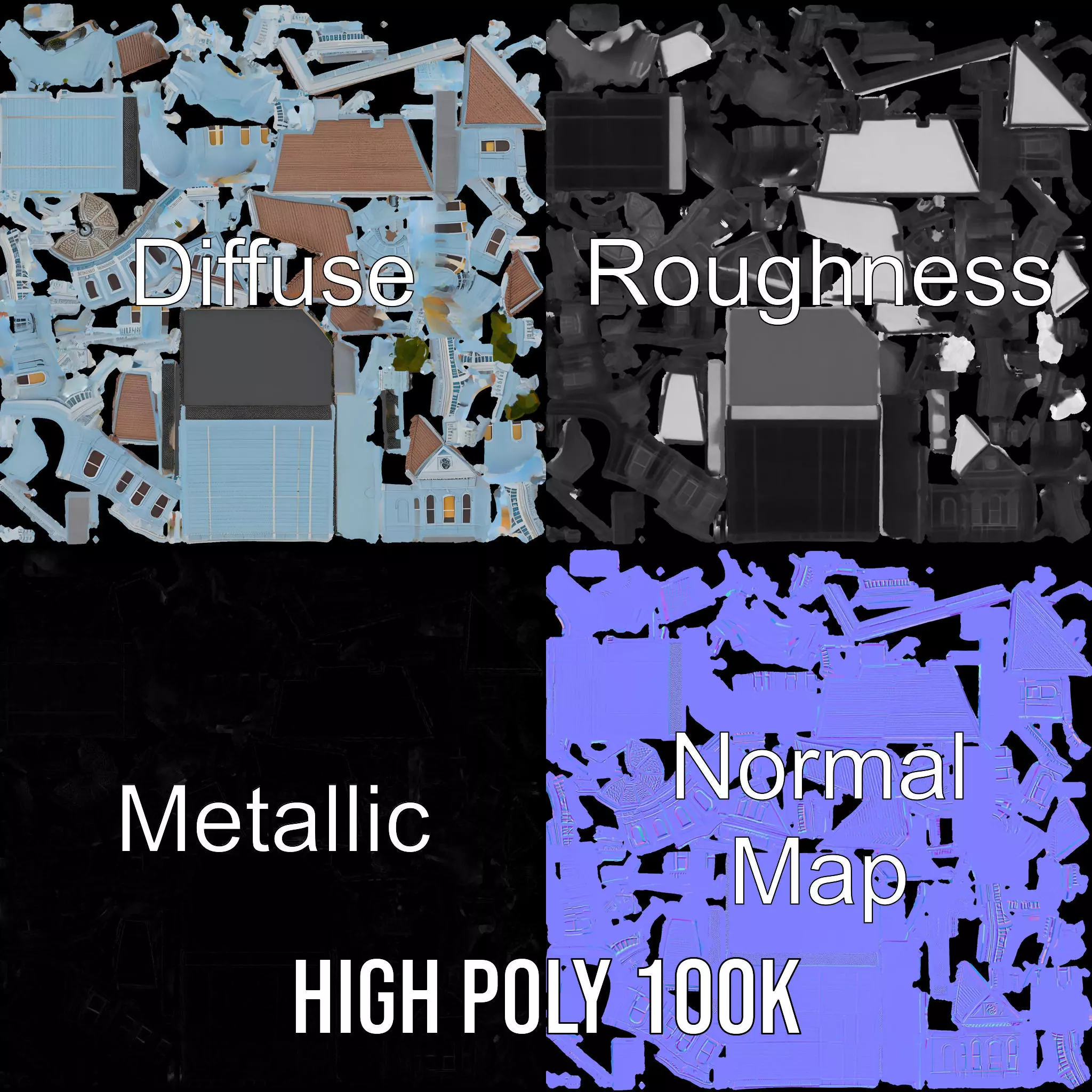 Victorian Blue House model pack Low-poly 3D model_4