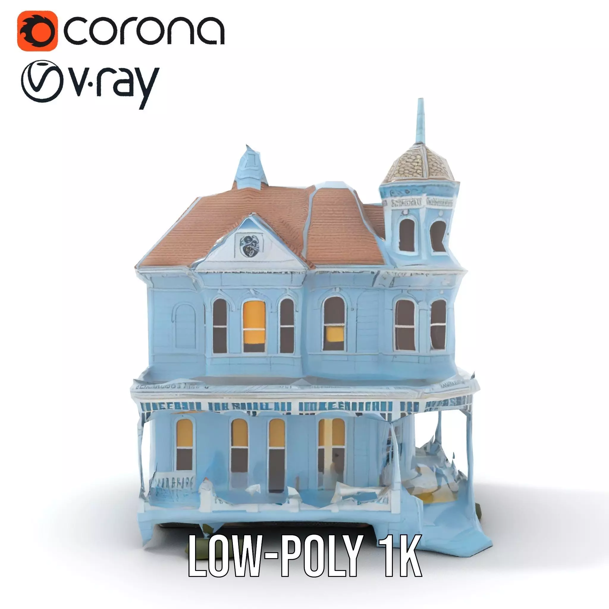 Victorian Blue House model pack Low-poly 3D model_25