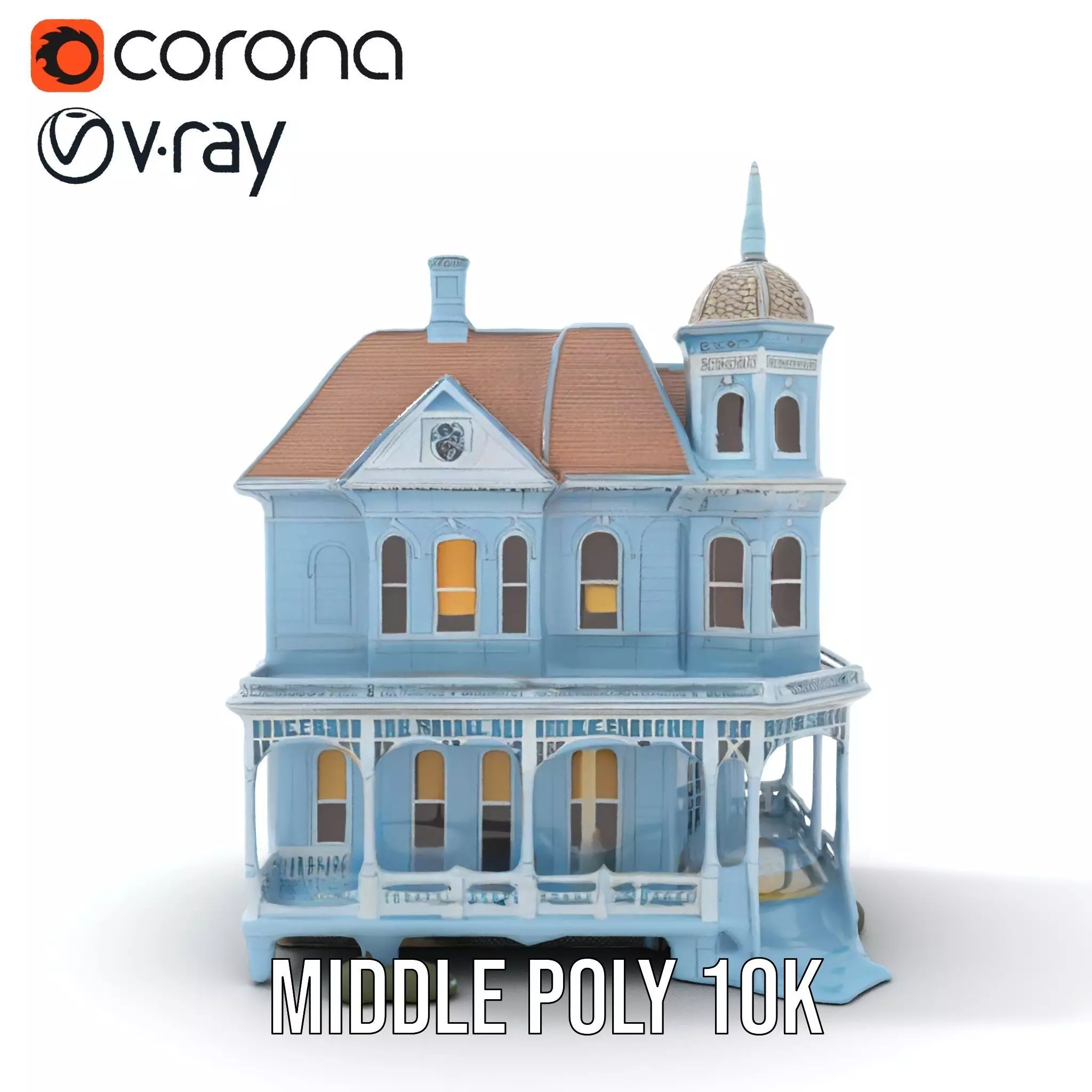 Victorian Blue House model pack Low-poly 3D model_16
