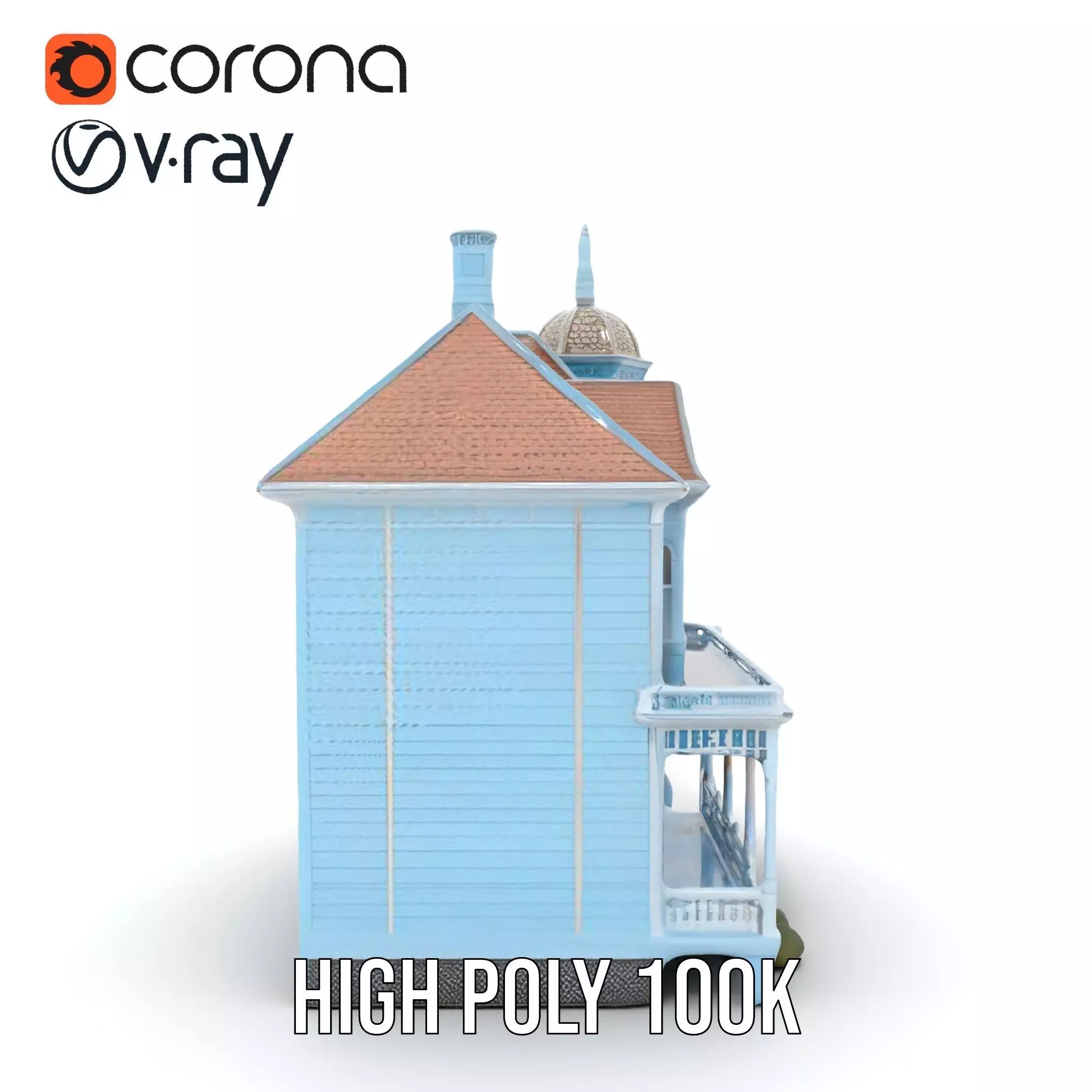 Victorian Blue House model pack Low-poly 3D model_29