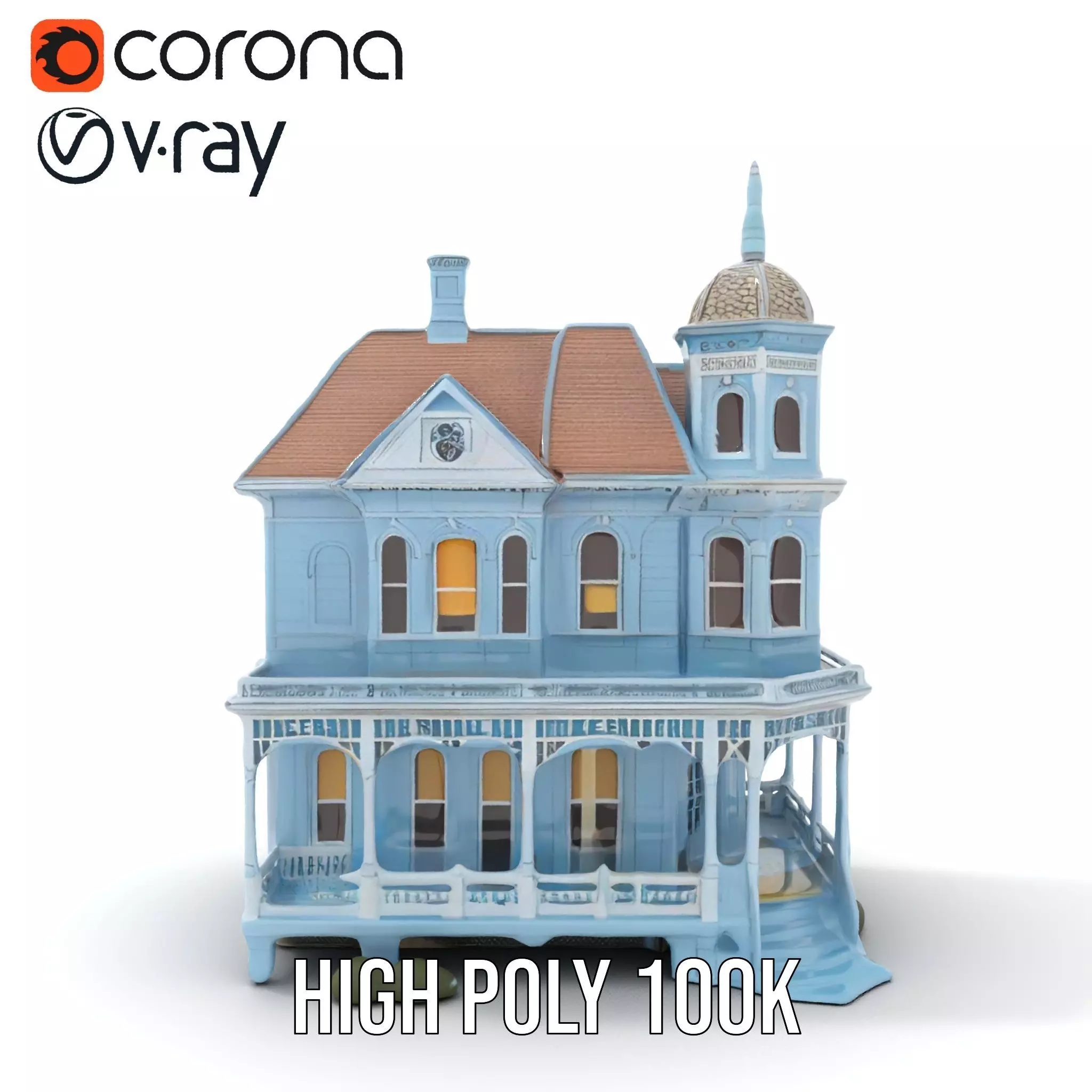 Victorian Blue House model pack Low-poly 3D model_32
