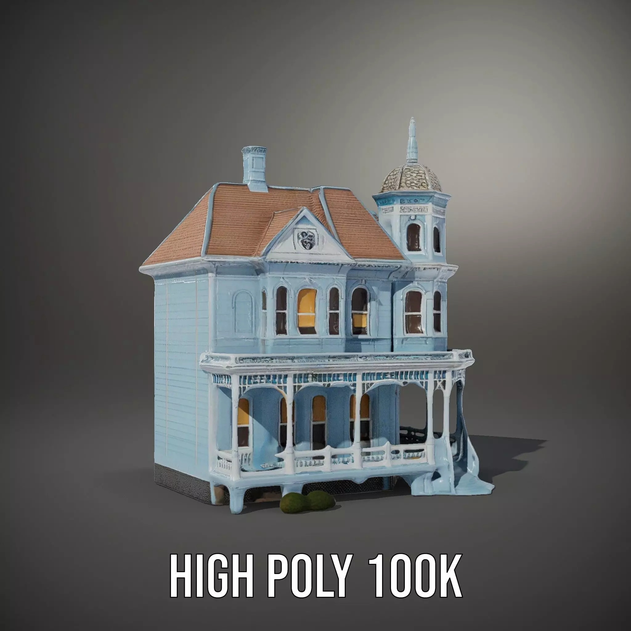 Victorian Blue House model pack Low-poly 3D model_9