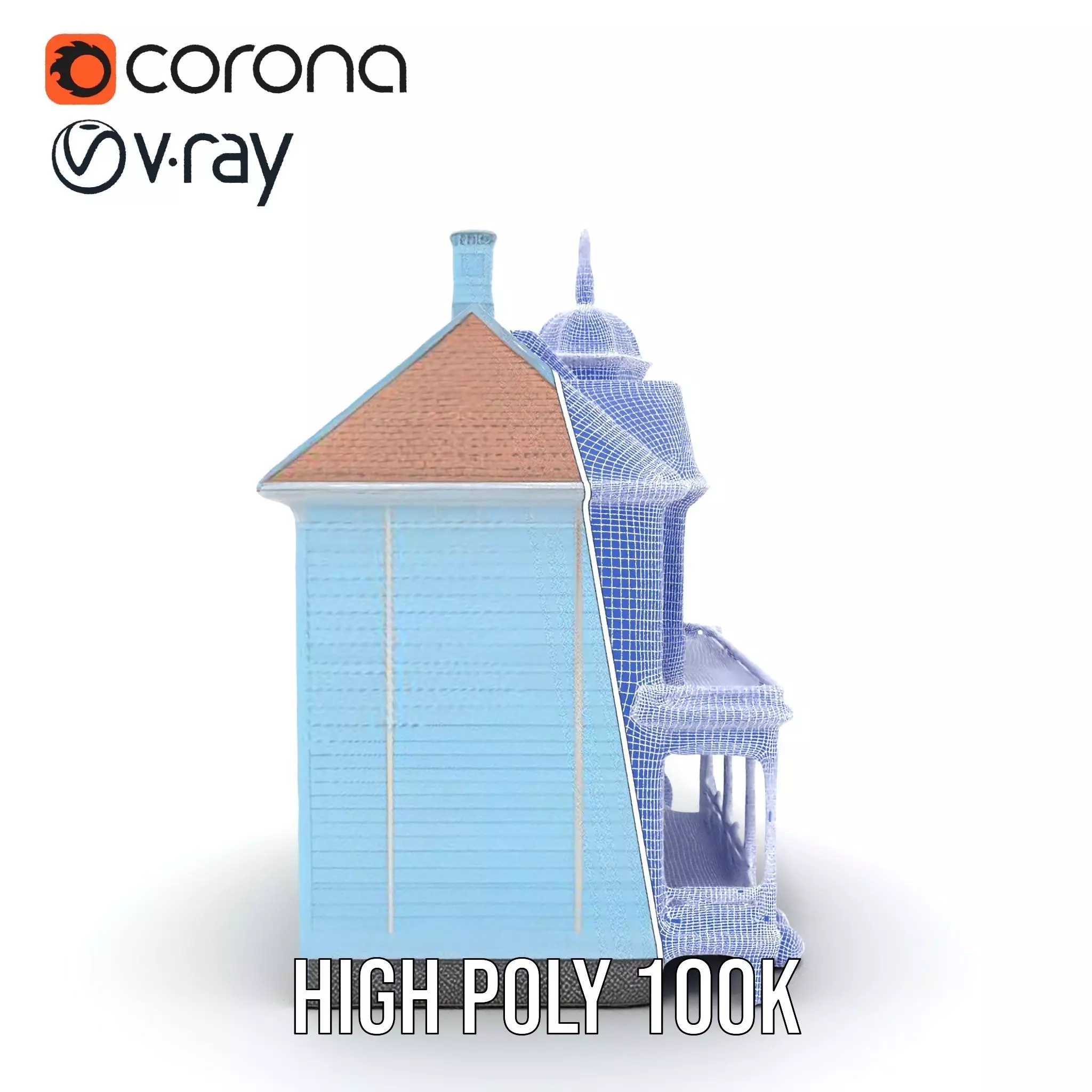 Victorian Blue House model pack Low-poly 3D model_34