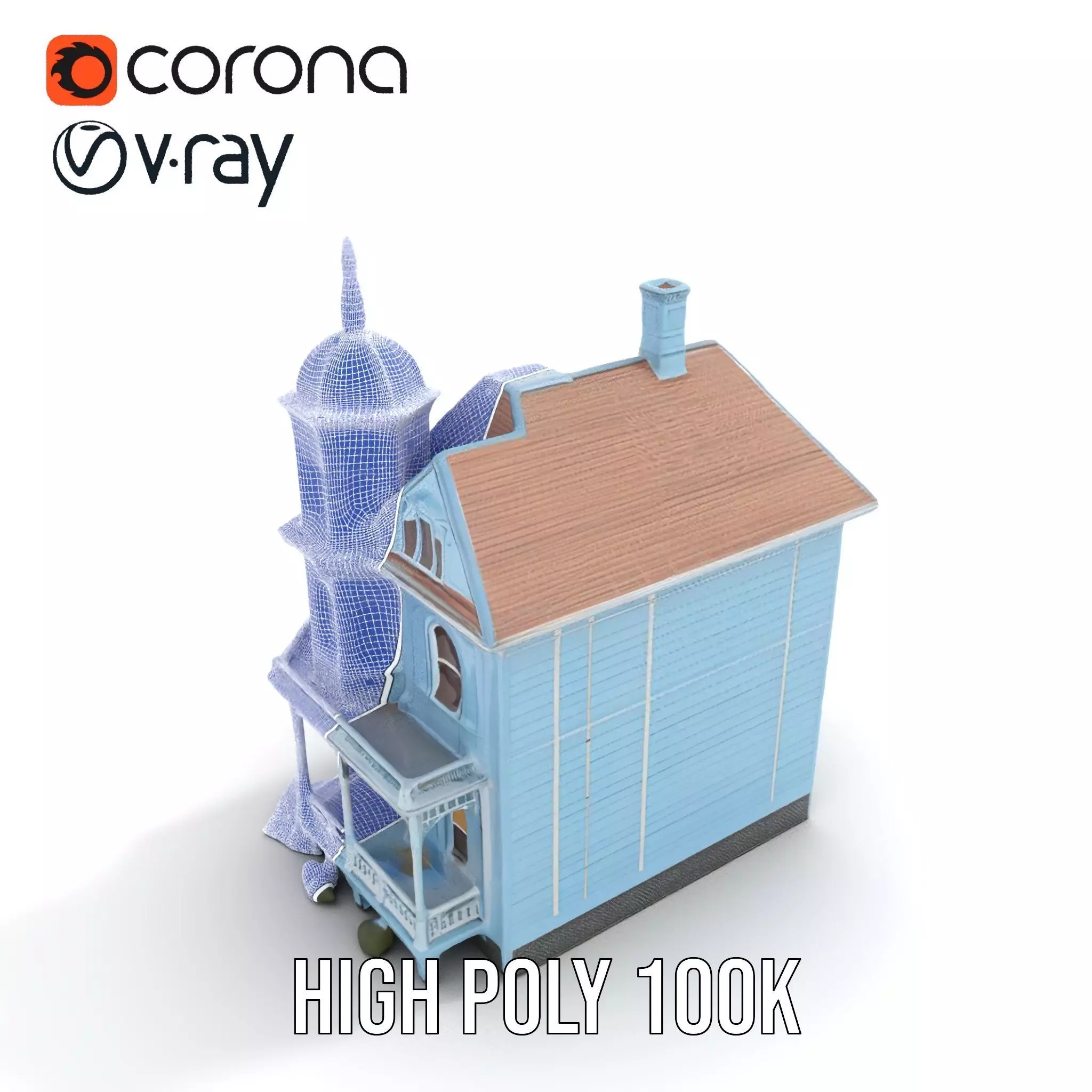 Victorian Blue House model pack Low-poly 3D model_35