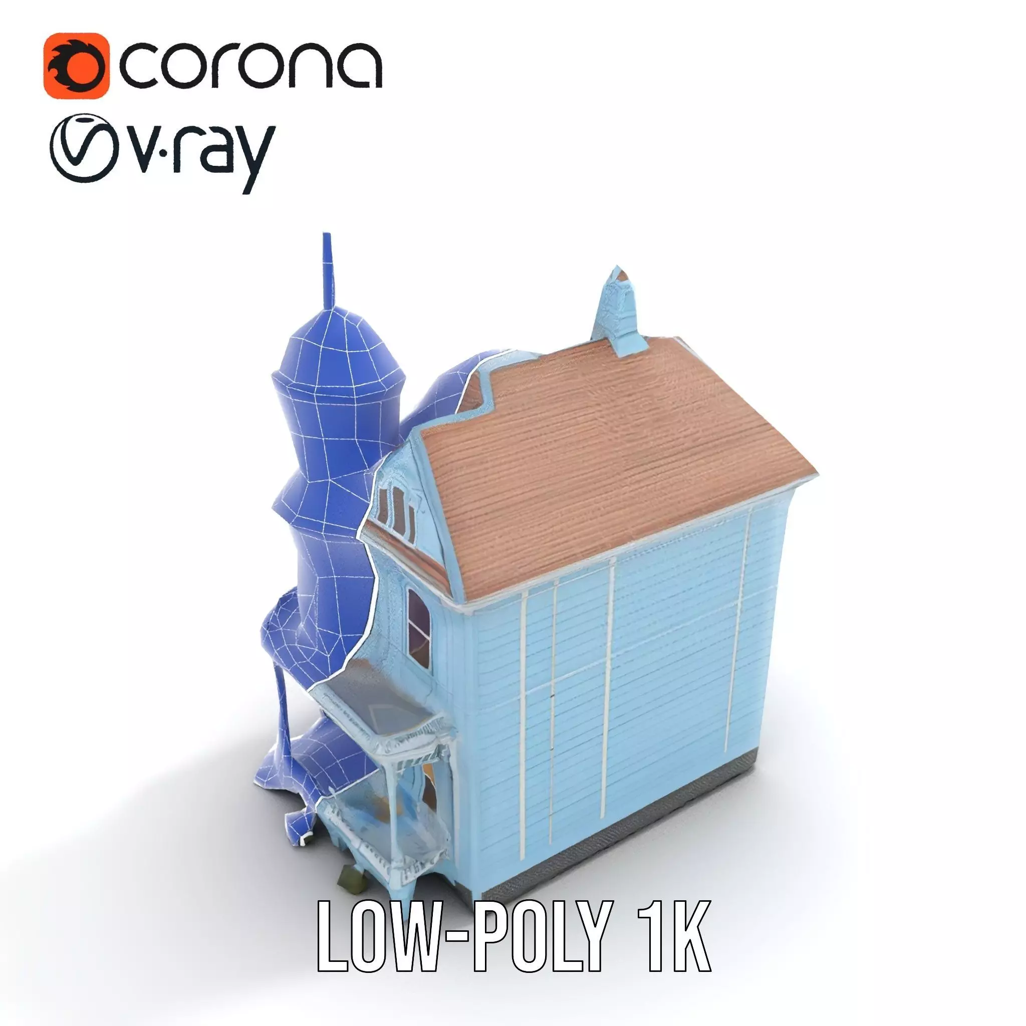 Victorian Blue House model pack Low-poly 3D model_23