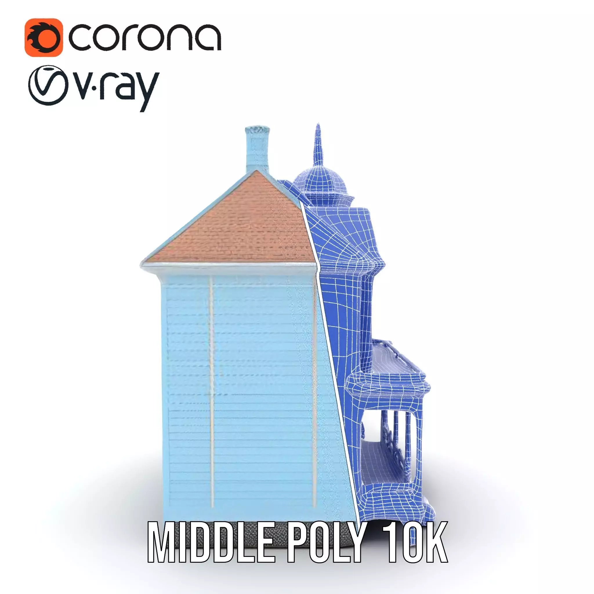 Victorian Blue House model pack Low-poly 3D model_22