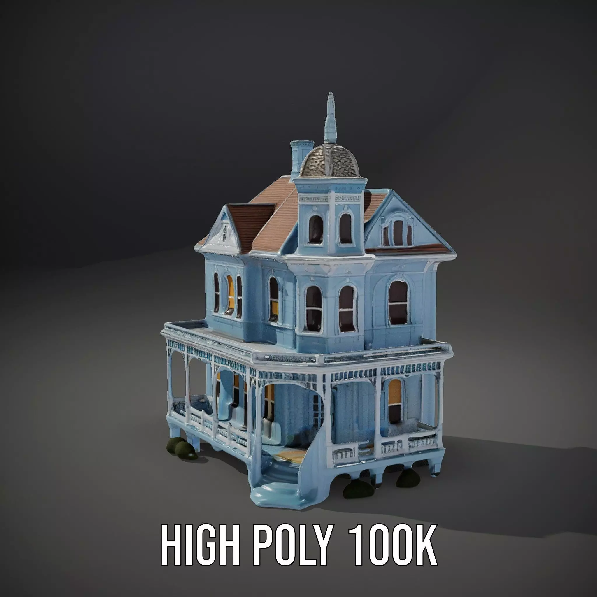 Victorian Blue House model pack Low-poly 3D model_11