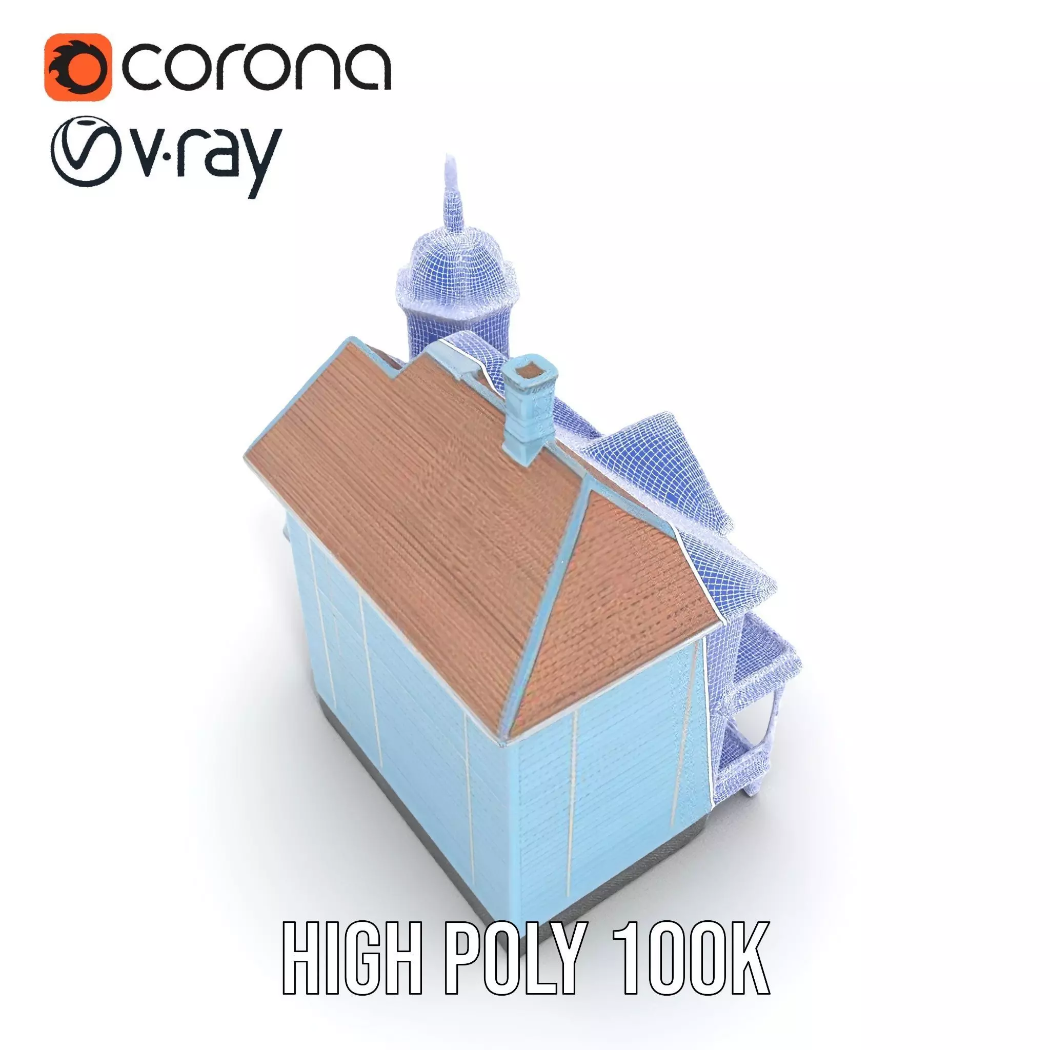 Victorian Blue House model pack Low-poly 3D model_26
