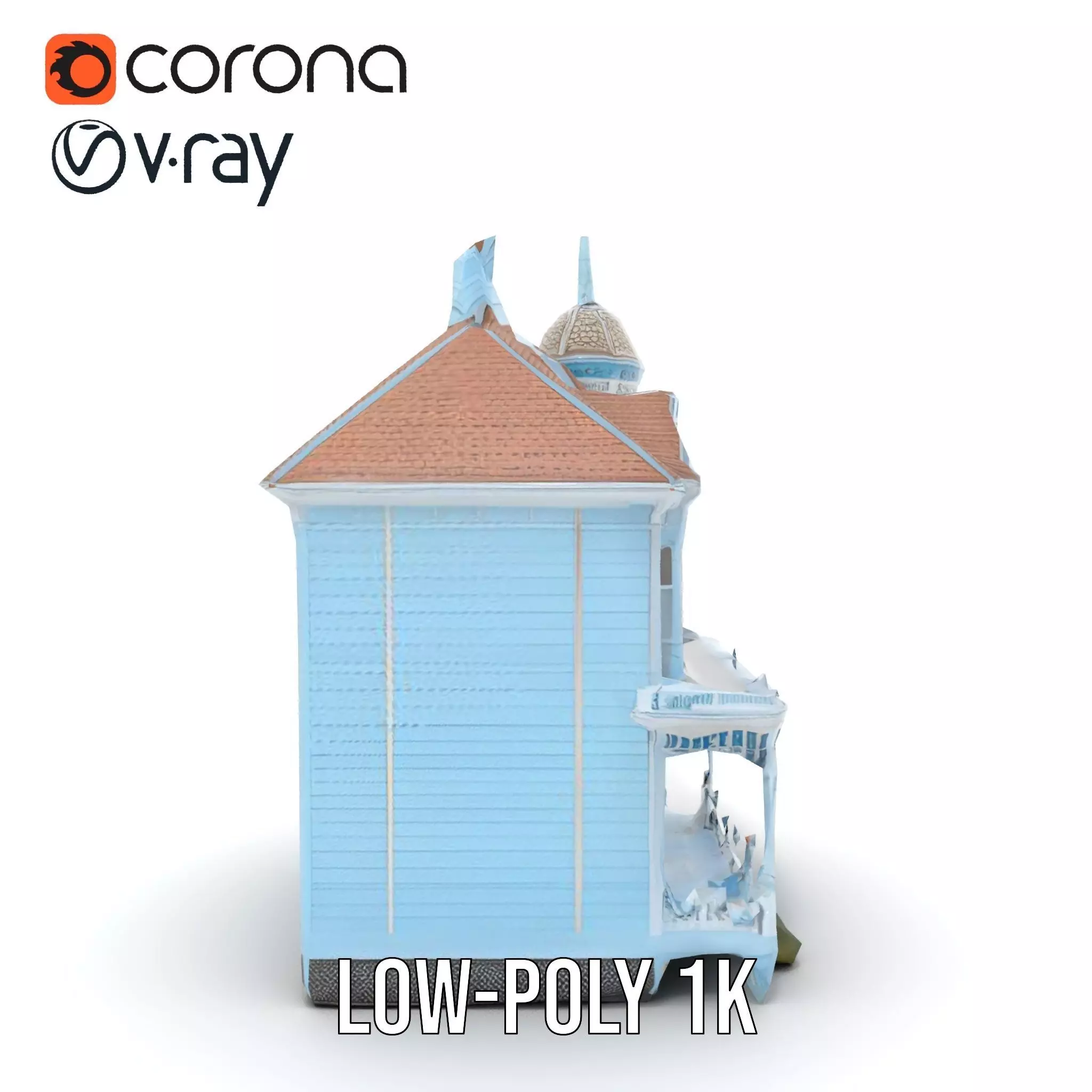 Victorian Blue House model pack Low-poly 3D model_13