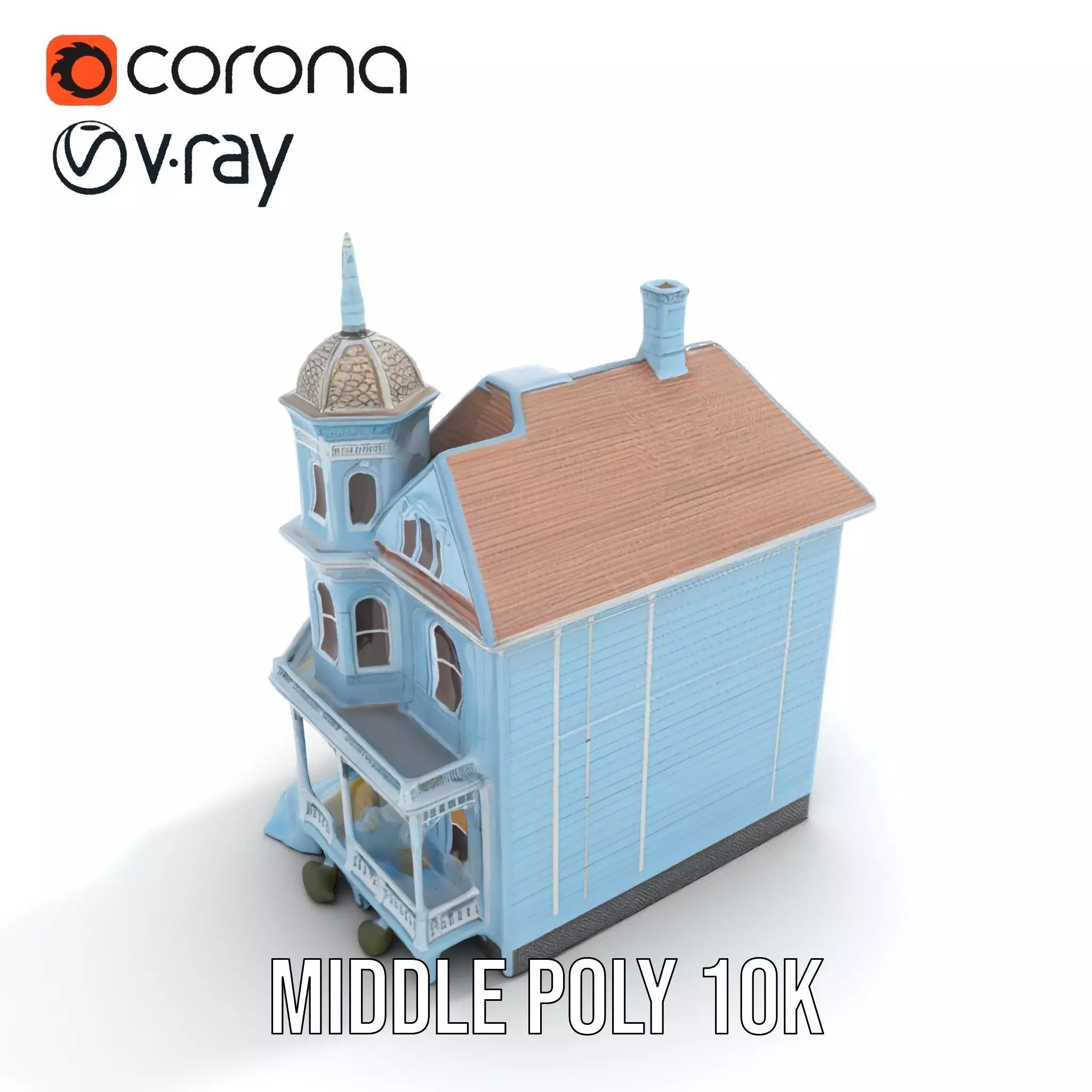 Victorian Blue House model pack Low-poly 3D model_7