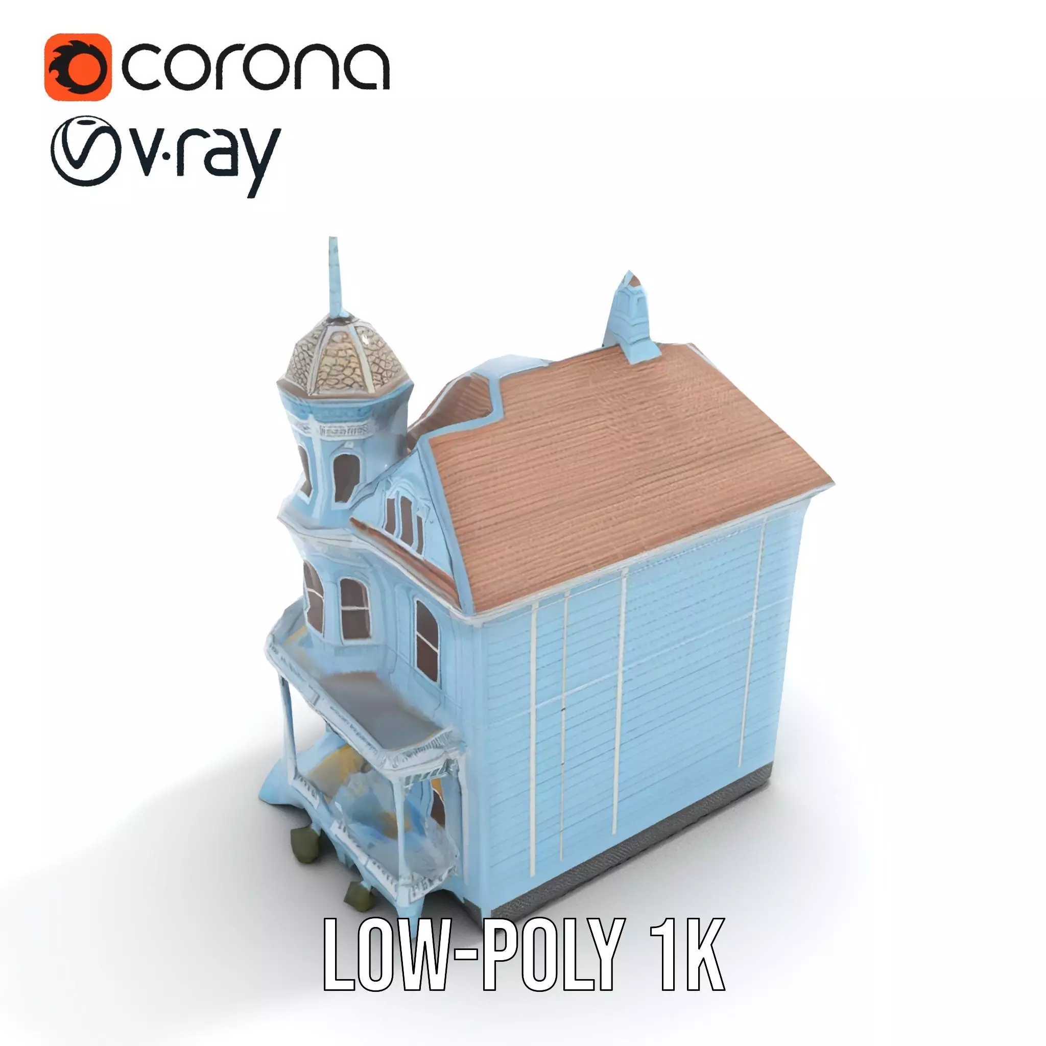 Victorian Blue House model pack Low-poly 3D model_10