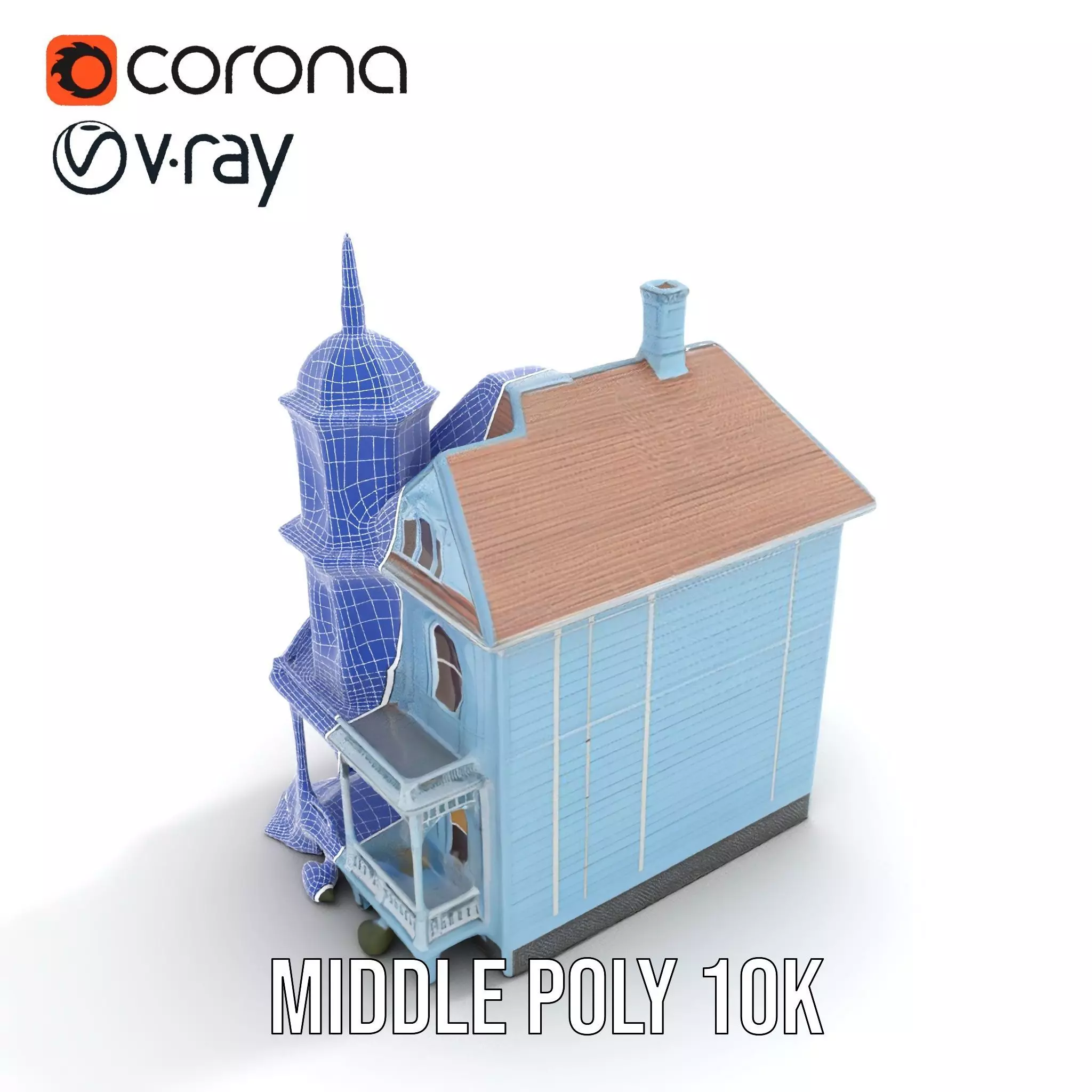 Victorian Blue House model pack Low-poly 3D model_24