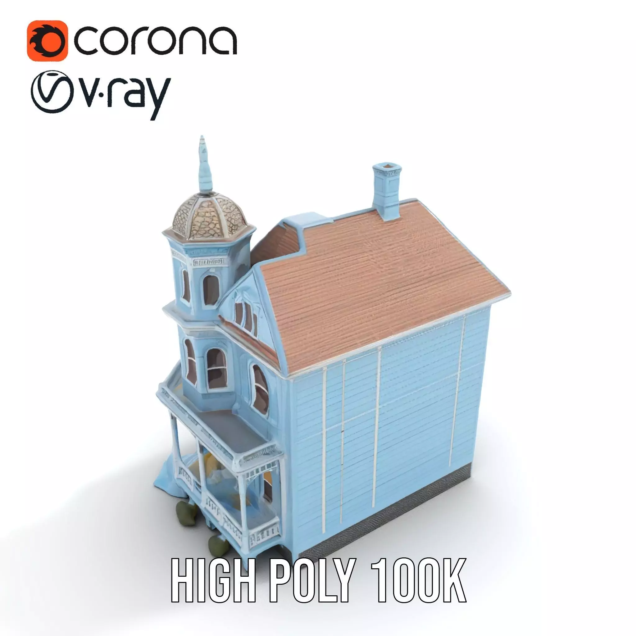 Victorian Blue House model pack Low-poly 3D model_18