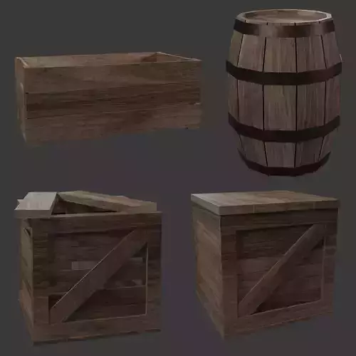 Old Boxes And Barrel Set