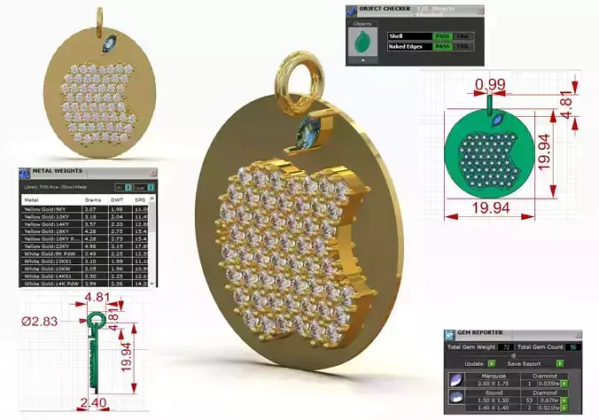 Diamond-encrusted Apple Medallion model jp0356