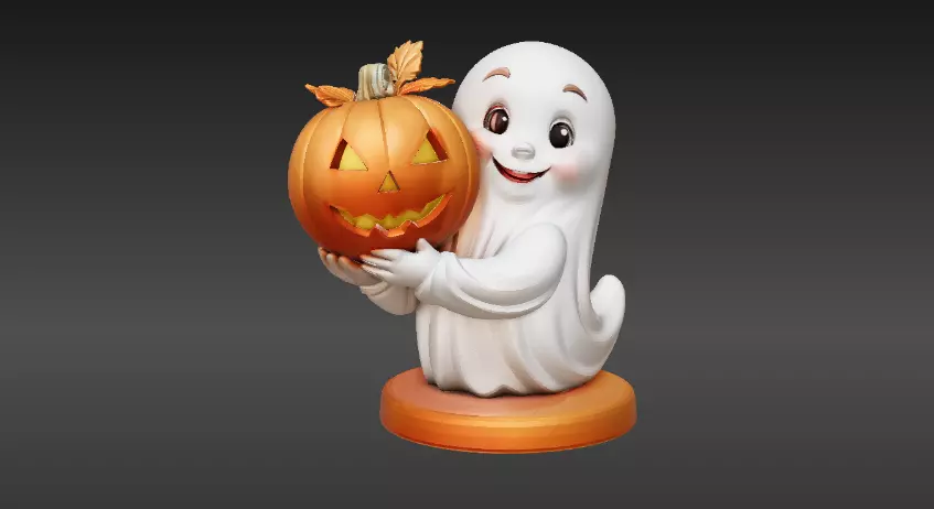 Pumpkin Hug Ghost 3D Print Model Cute Halloween Figurine 3D print model_0
