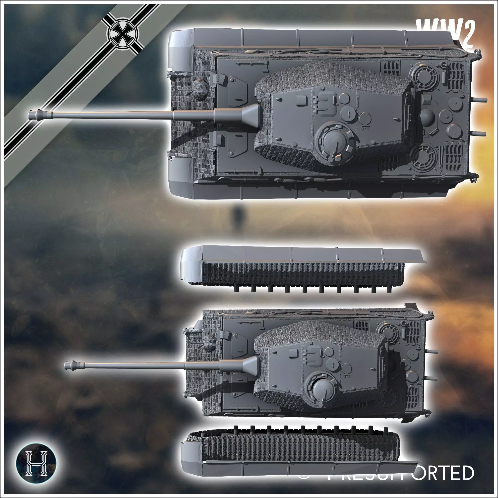 Panzer VI Tiger II Porsche - Germany Eastern Western Front Norma 3D print model_5