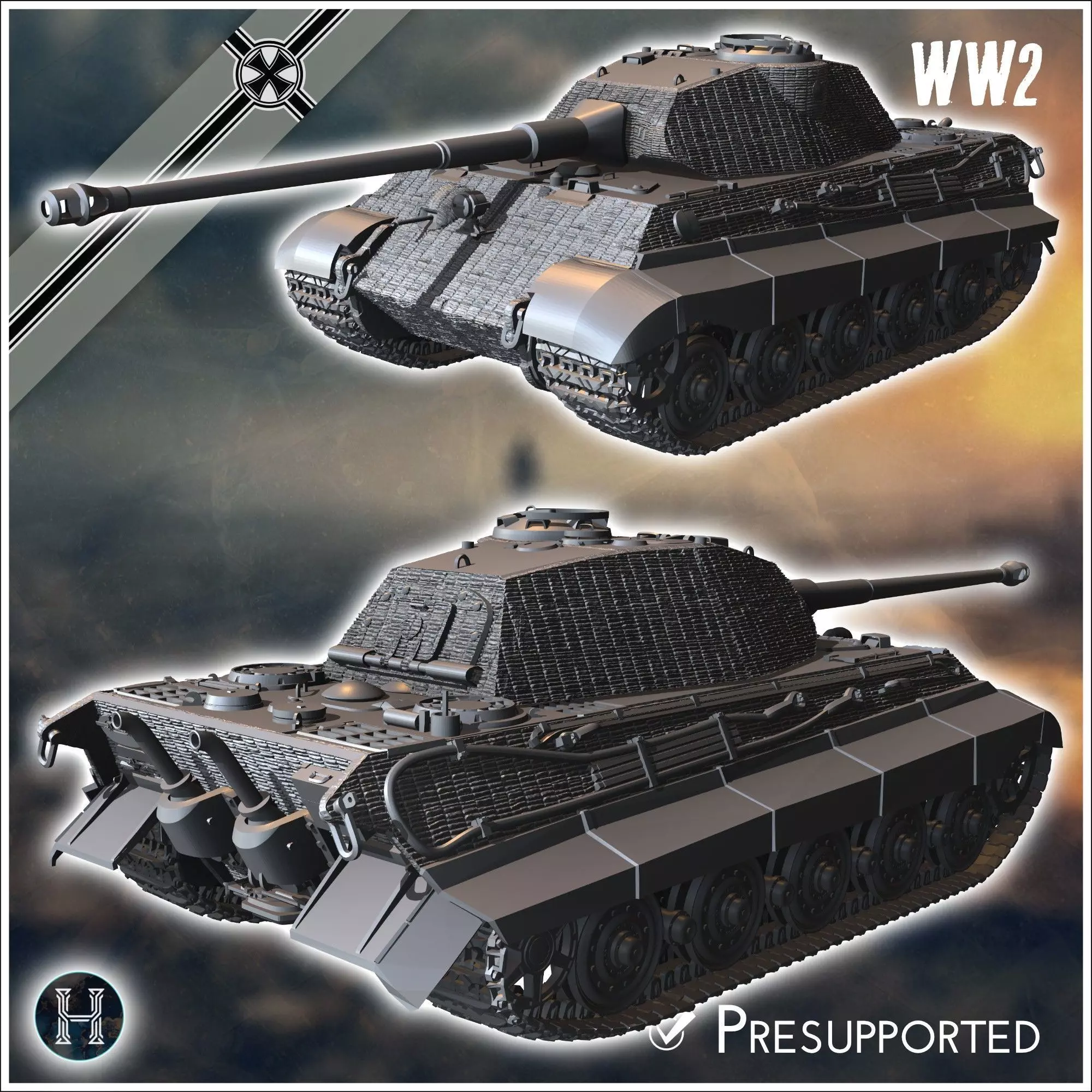 Panzer VI Tiger II Porsche - Germany Eastern Western Front Norma 3D print model_3
