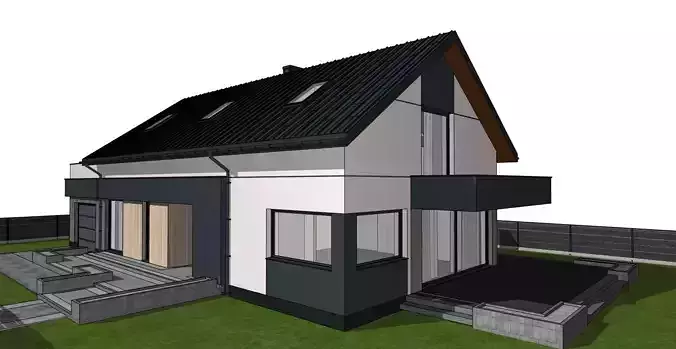 Modern Suburban House 3D Model  Anthracite 
