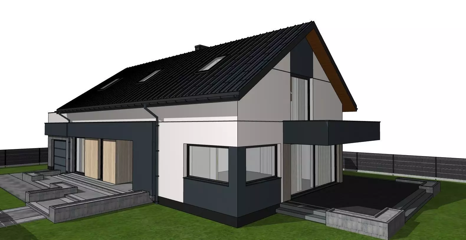 Modern Suburban House 3D Model Anthracite 3D model_0