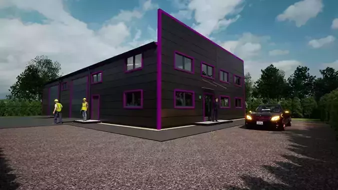 Modern Industrial Hall 3D Model  Black Metal