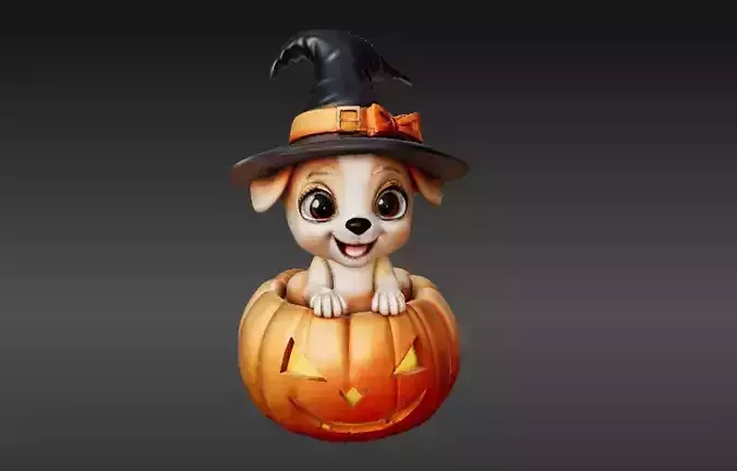 Autumn Pup Inside Pumpkin Cute Halloween 3D Print Model 3D print model