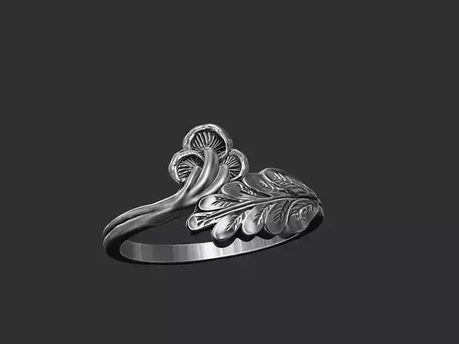 Mushroom and tree Leaf dainty band ring