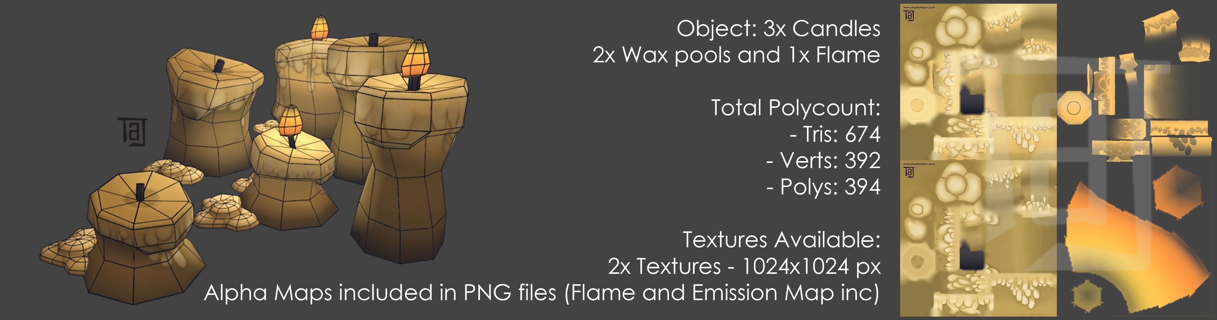 Taj Pack - Candles Low-poly 3D model_4