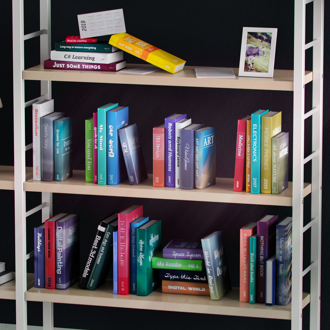Bookshelf with books and decoration objects 3D model_1