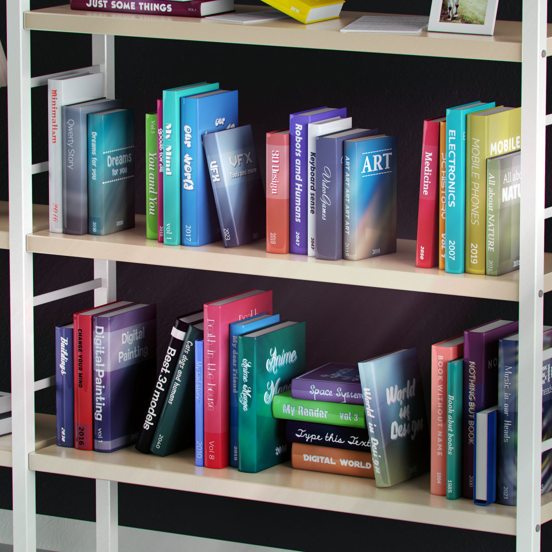 Bookshelf with books and decoration objects 3D model_2