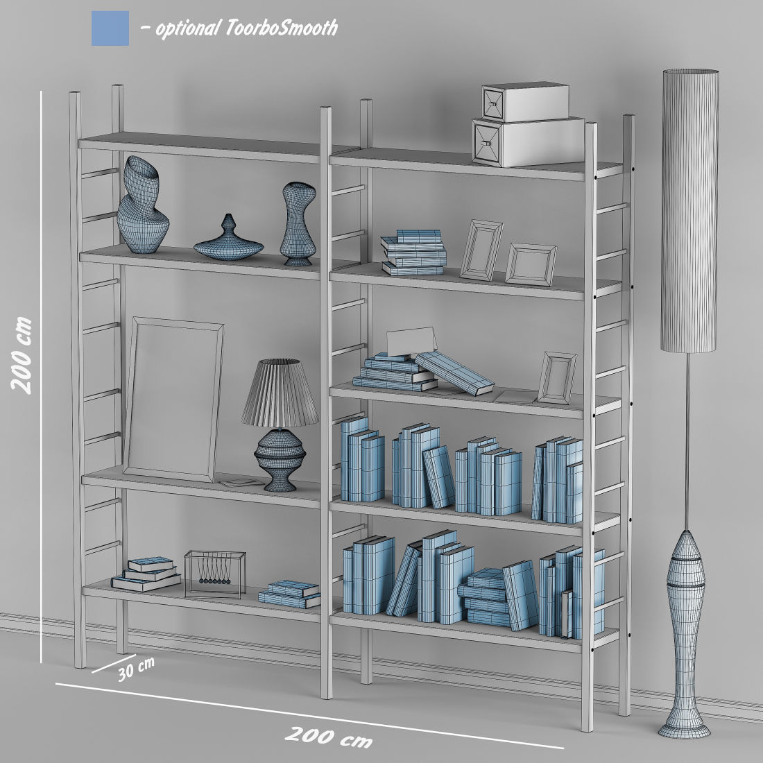 Bookshelf with books and decoration objects 3D model_9