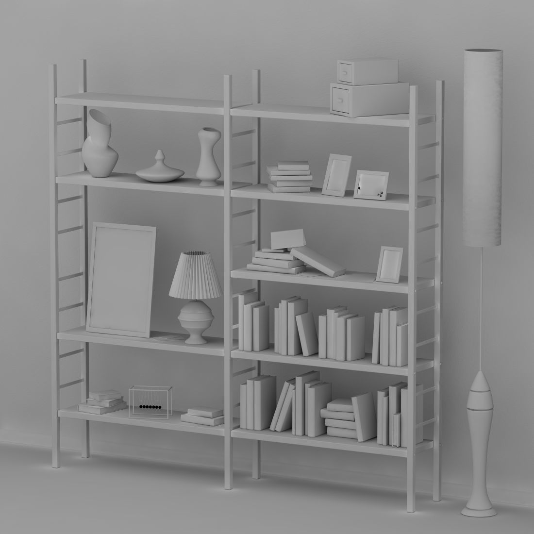 Bookshelf with books and decoration objects 3D model_4