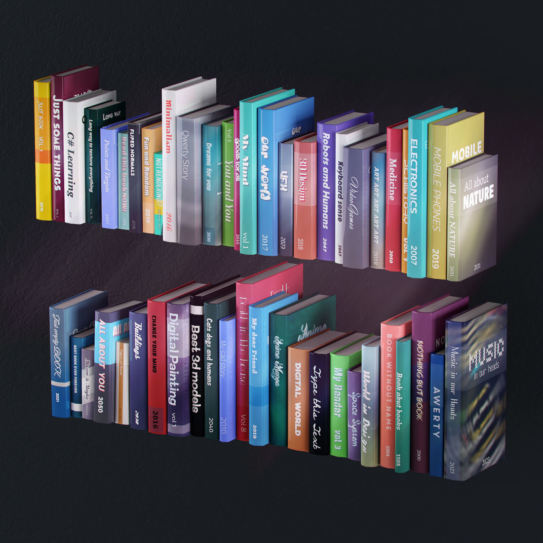 Bookshelf with books and decoration objects 3D model_3