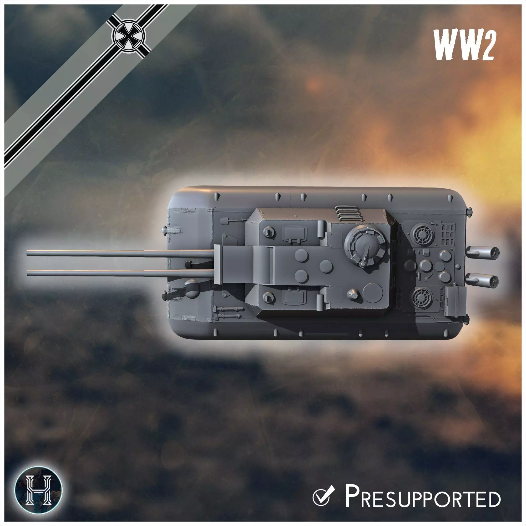 Flakzwilling 88mm Flak 43 L71 auf E-100 Alligator Entwicklung tw 3D print model_5