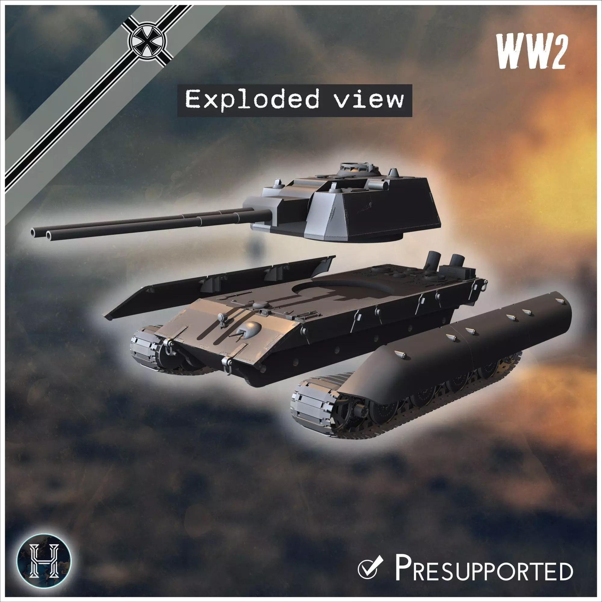 Flakzwilling 88mm Flak 43 L71 auf E-100 Alligator Entwicklung tw 3D print model_9