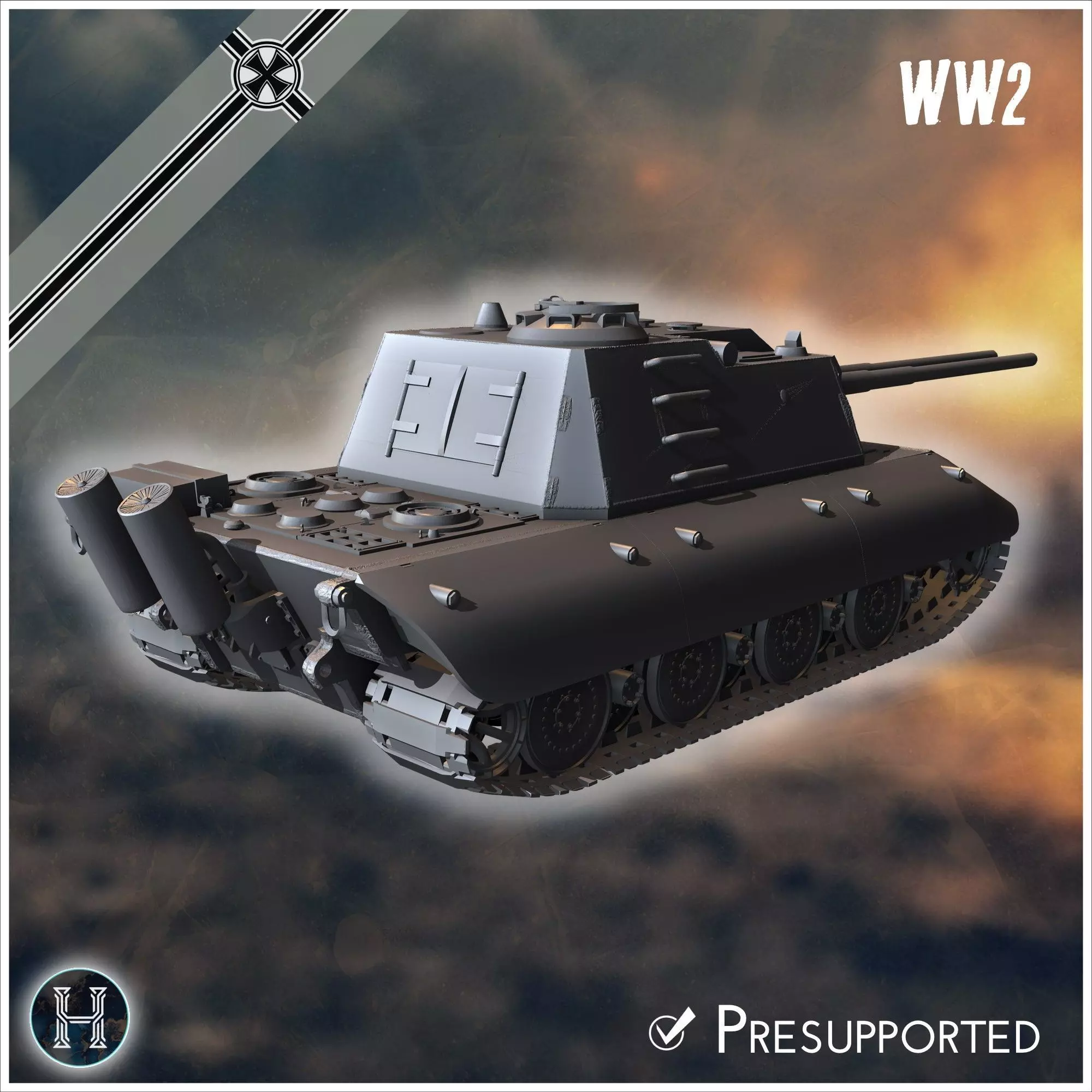 Flakzwilling 88mm Flak 43 L71 auf E-100 Alligator Entwicklung tw 3D print model_1